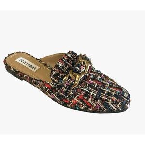 Steve Madden Multicolor Tweed Loafers with Gold Chain
